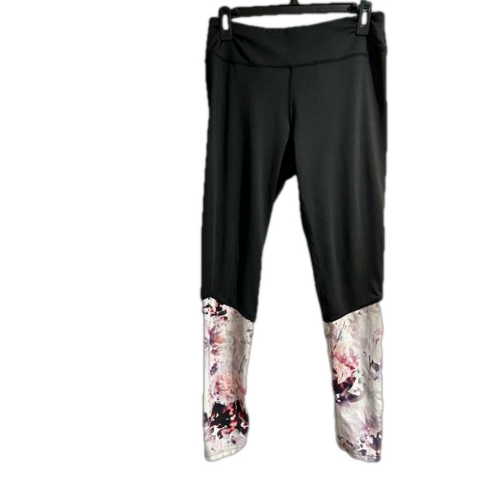 Black and white floral color block leggings